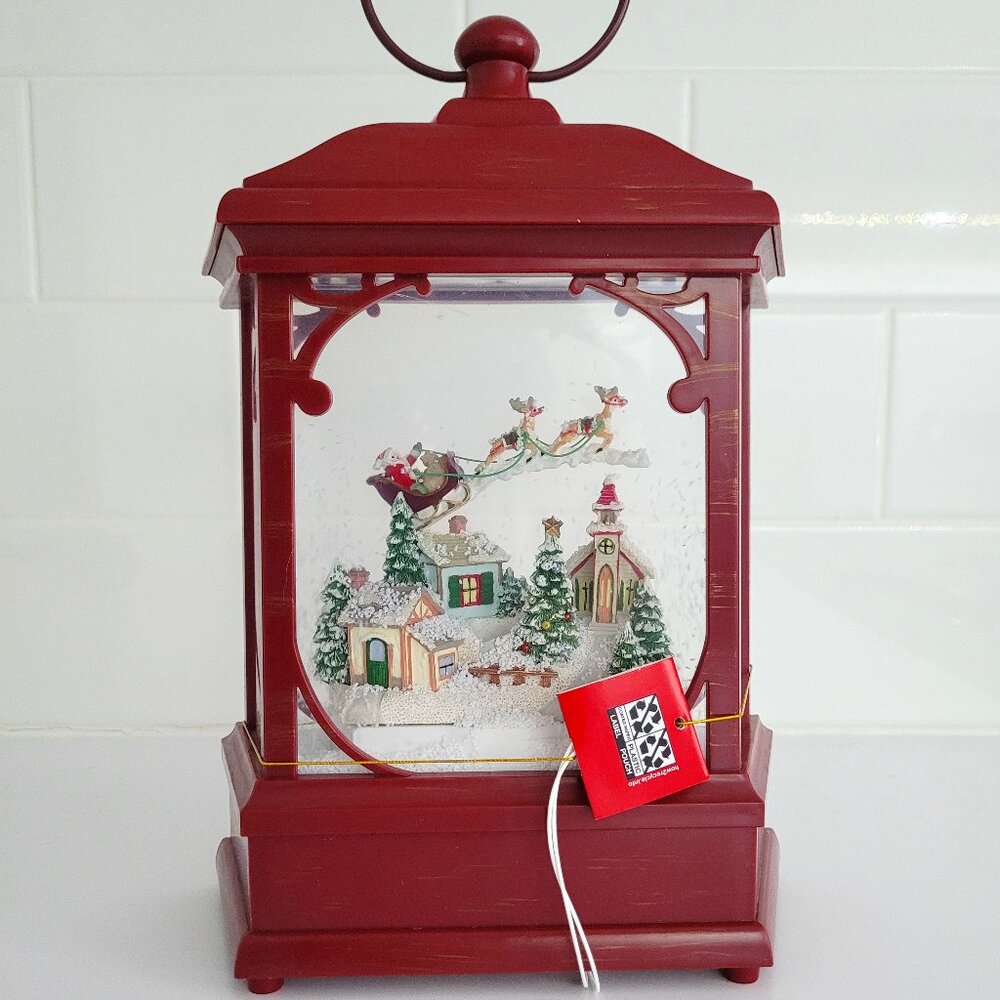 Kcare Animated Light Up Snow Swirl Santa and Reindeer over Village Battery opp